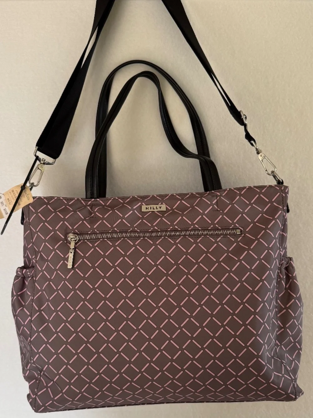 NWT Milly Luxe Baby Diaper Bag with Changing Pad in Gray and Pink